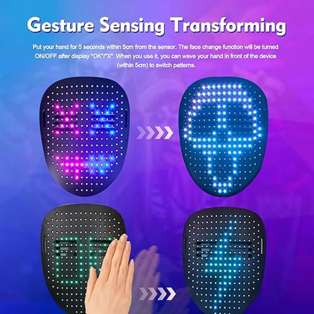 Maschera LED con Sensore di Gesti Maschera Facciale Luminosa Halloween 2025