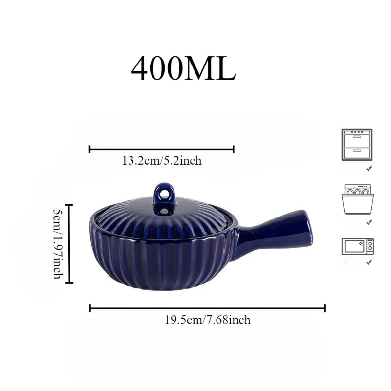 Keramisk skål med en handtag och lock japansk stil