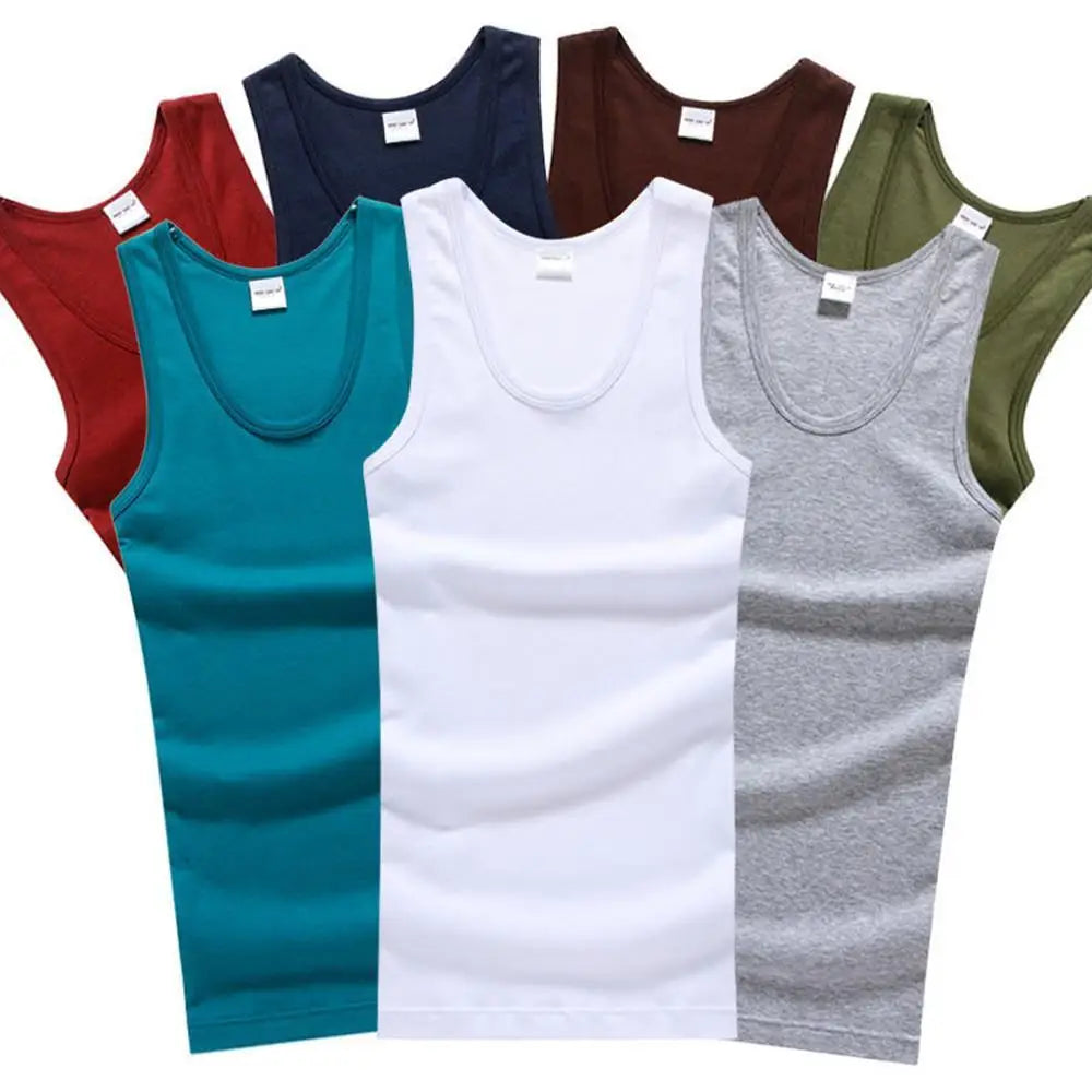 Breathable men's cotton tank top – slash neck, casual fit, solid, summer knit vest