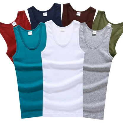 Breathable men's cotton tank top – slash neck, casual fit, solid, summer knit vest
