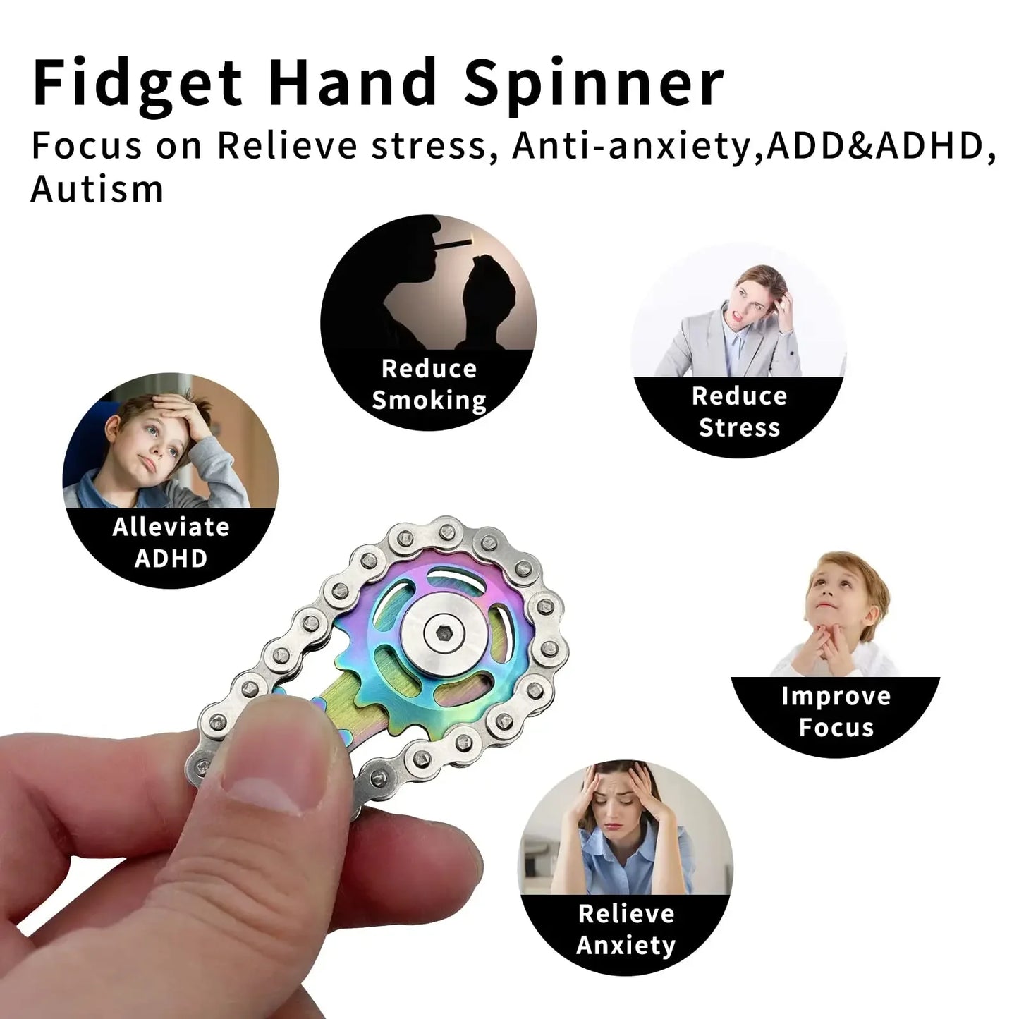 Fidget Spinner Metal Chain Gear EDC Rainbow Focus Toy