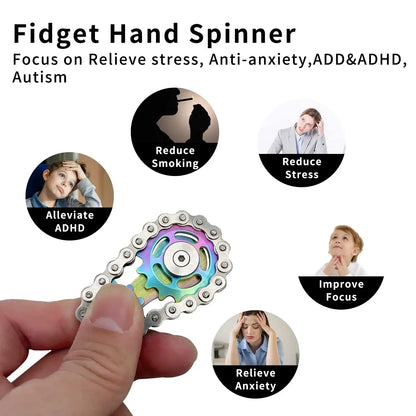 Fidget Spinner Metal Chain Gear EDC Rainbow Focus Toy
