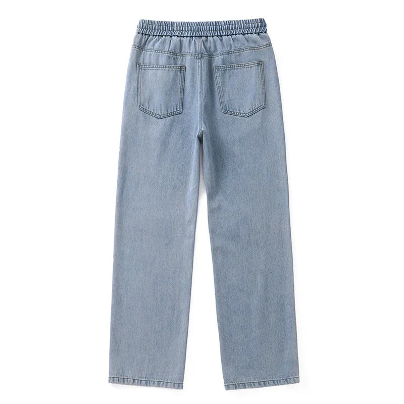 Jeans elásticos para hombre de pierna ancha - Cintura con cordón, denim