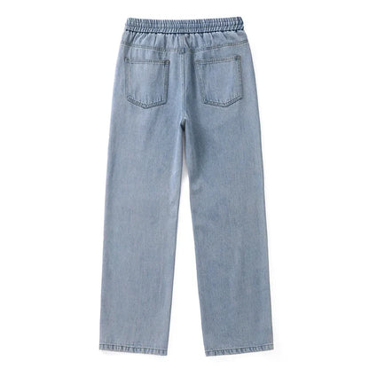 Jeans elásticos para hombre de pierna ancha - Cintura con cordón, denim