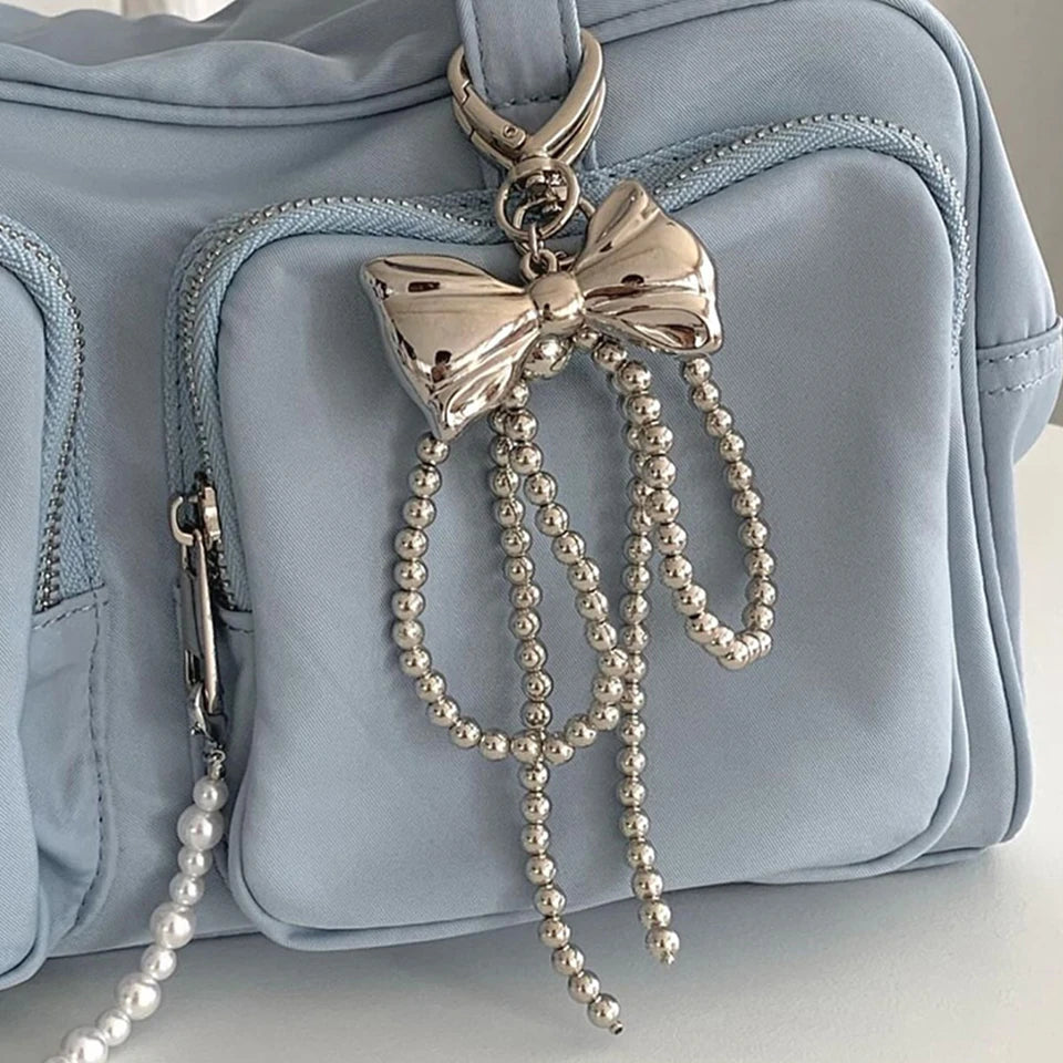 Beaded Pearl Bow Keychain Y2K Bag Charm Cute Gift Accessory