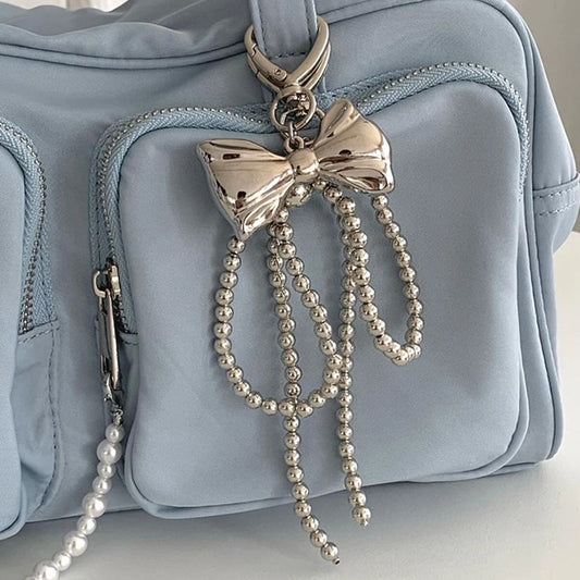 Beaded Pearl Bow Keychain Y2K Bag Charm Cute Gift Accessory