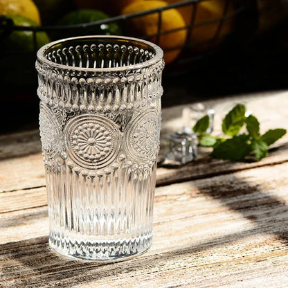 Glass Tumbler 350ml Engraved Sunflower Vintage Drinkware Summer 2025 Tableware Elegant Gift Idea