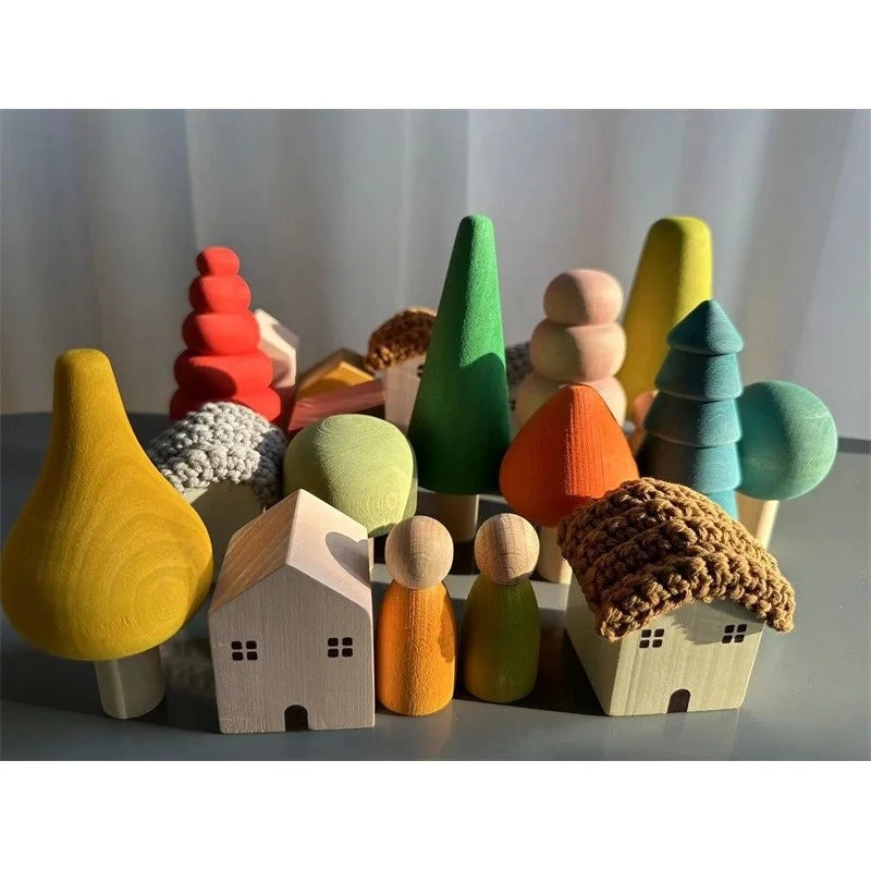 Wooden Building Blocks Pastel Nordic Stacking Play Set Fall 2025 Eco Friendly Imaginative Play Gift