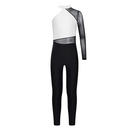 Stretchy Girls Unitard – Long Sleeve, Snakeskin, Polyester, Nylon, Elastane, For Ballet, Rhythmic Gymnastics