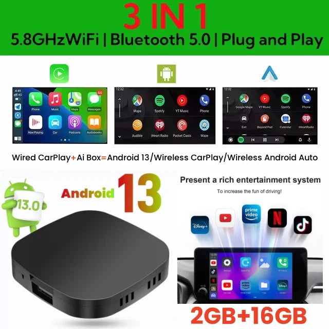 CarPlay AI Box Wireless CarPlay Android Auto Smart TV Box Autunno 2025 Netflix YouTube In Car