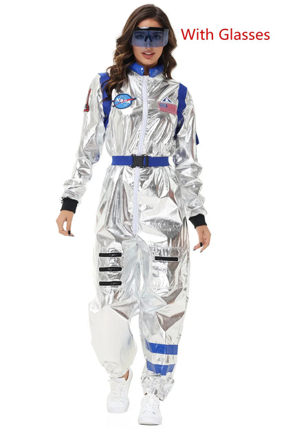 Zilverkleurig astronautenruimtepak voor volwassenen, jumpsuit voor koppels, cosplay voor Halloween, carnaval en verkleedfeesten 2026