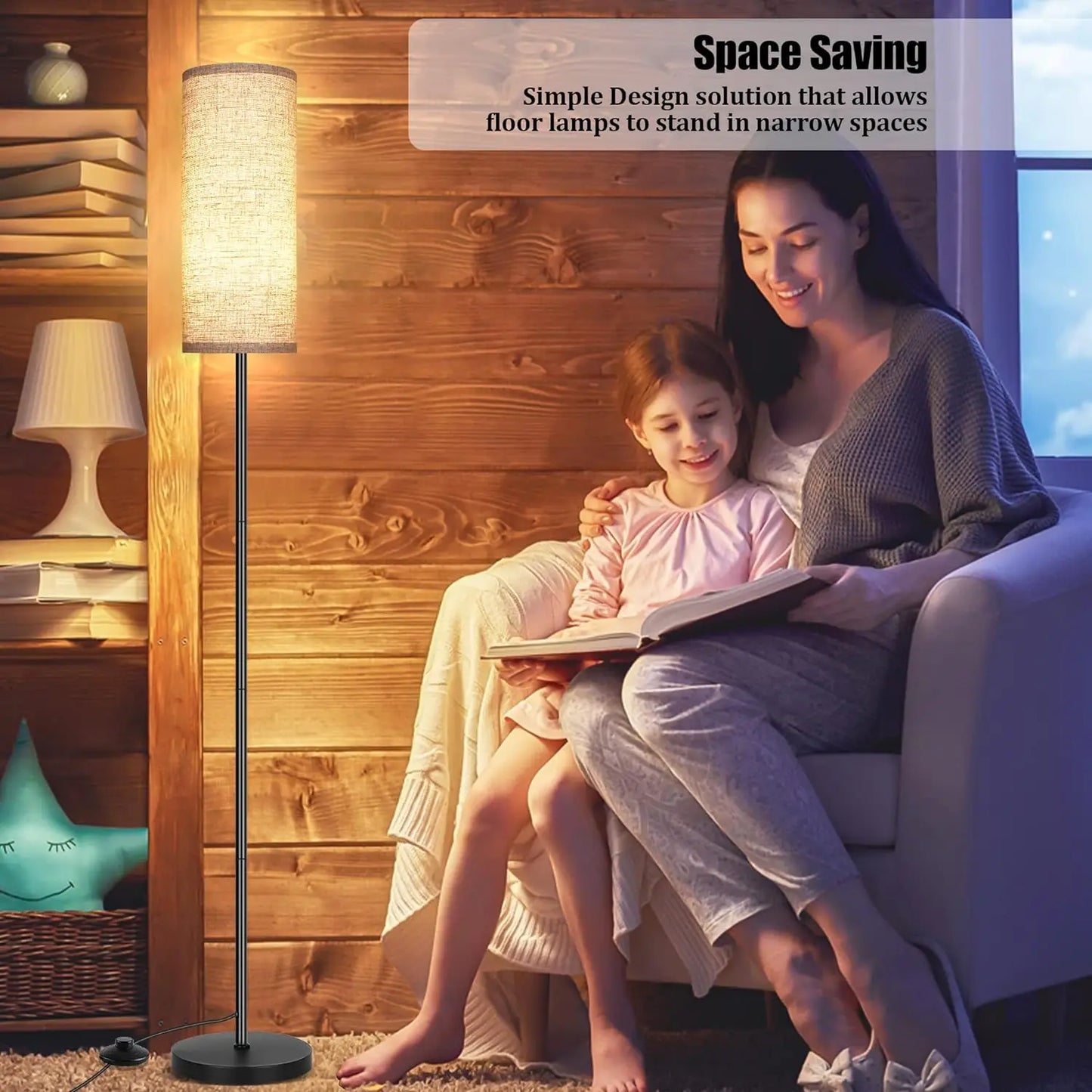 Japandi  Modern Floor Lamp With Fabric Shade Stepless Dimming