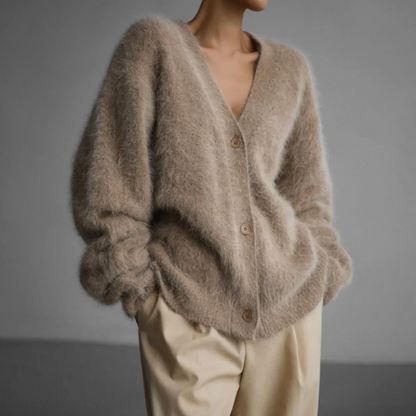 Weicher Gemütlicher Damen-Cardigan - Oversized V-Ausschnitt, Flauschiger Strick