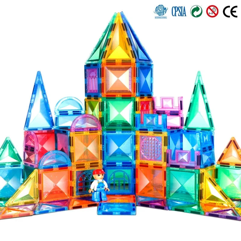 3D Magnetic Building Blocks Set - Diamond-Shaped Tiles for Kids Ages 3-8, STEM Construction Toys, Creative Vehicle Building, Educational Fun