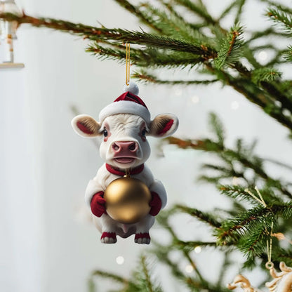 2D Acrylic Cartoon Cow Christmas Ornament - Fun Holiday Decoration, Cute Tree Pendant for Kids, Perfect Xmas Gift & Party Decor