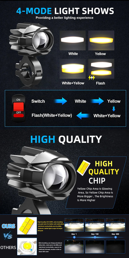 HAOLIDE LED Motorcycle Headlight 6000K – Auxiliary Fog Spot Light 3500K Strobe Off-Road Motorbike 2026