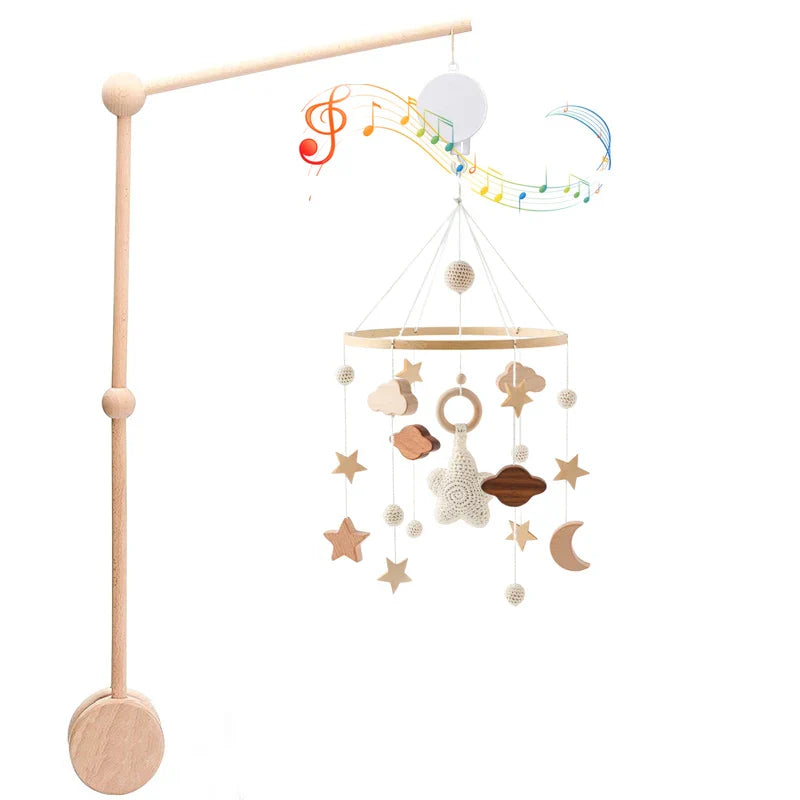 Wooden Baby Mobile Natural Wood Newborn Crib Mobile 0-12 Months Nursery Decor Newborn Gift 2025 Soothing Music