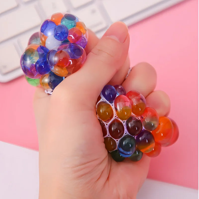 6cm Rainbow Bead Stress Ball Mesh Pinch Pocket Fidget