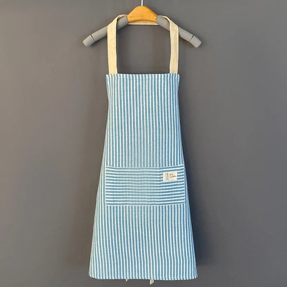 Kitchen Apron Cotton Linen Japanese Striped Apron Fall 2025 Breathable Large Pocket Eco Friendly Cooking