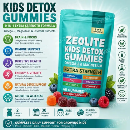 Zeolite Detox Gummies 60 Count – Multivitamin Omega-3 Magnesium Elderberry Immune Support Supplement 2026