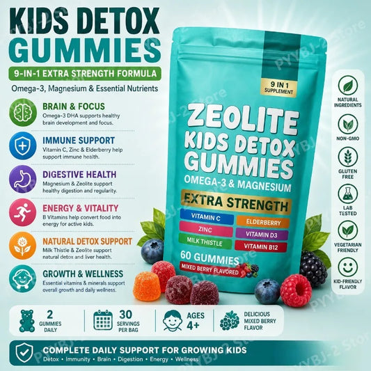 Zeolite Detox Gummies 60 Count – Multivitamin Omega-3 Magnesium Elderberry Immune Support Supplement 2026
