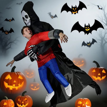 Opblaasbaar zwart gewaad met spookmasker, kostuumaccessoire voor volwassenen, Halloween, carnaval en gemaskerde cosplayfeesten 2026