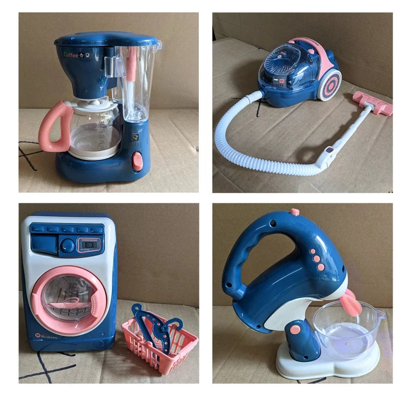 Pretend Kitchen Playset - Electric Vacuum, Juicer, Washing Machine & Water Sweeper Toys for Kids