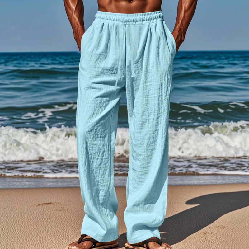Drawstring Casual Beach Trousers - Loose Comfortable Solid Color Pants for Summer