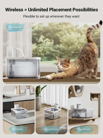 Fontana per acqua per gatti 2.5L in acciaio inox distributore automatico con sensore senza fili batteria 4000mAh scadenza 2025 idratazione sana