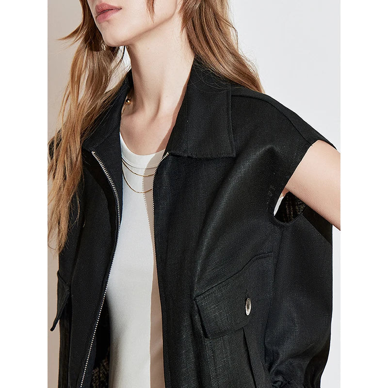 Lightweight Women's Sleeveless Jacket - Linen Cotton, Spring