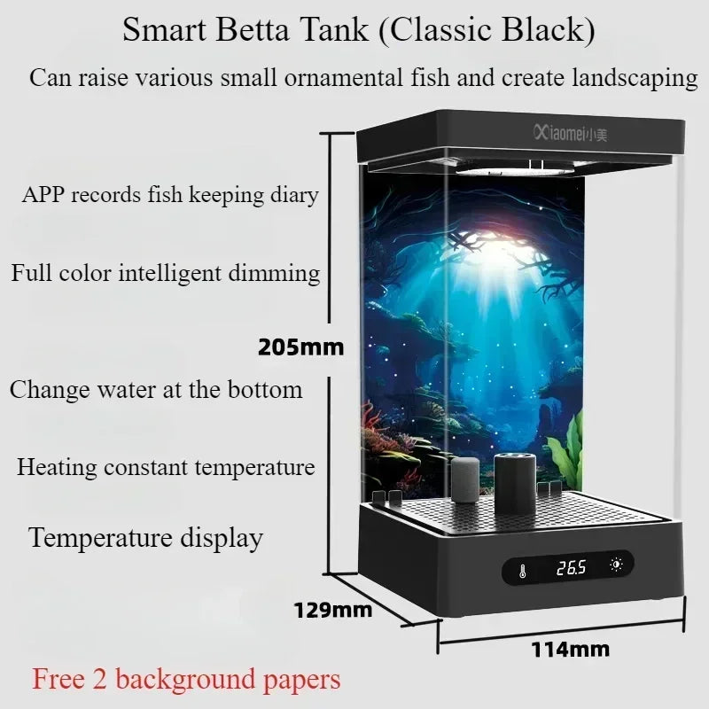Betta Tank 2L Smart Selv-cirkulerende Desktop Akvarium Mini Med Varmelegeme Og LED Efterår 2025 Skrivebordsdekoration Lav Vedligeholdelse