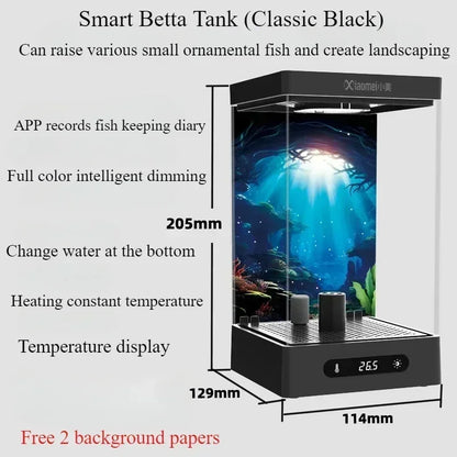 Betta Tank 2L Smart Selv-cirkulerende Desktop Akvarium Mini Med Varmelegeme Og LED Efterår 2025 Skrivebordsdekoration Lav Vedligeholdelse