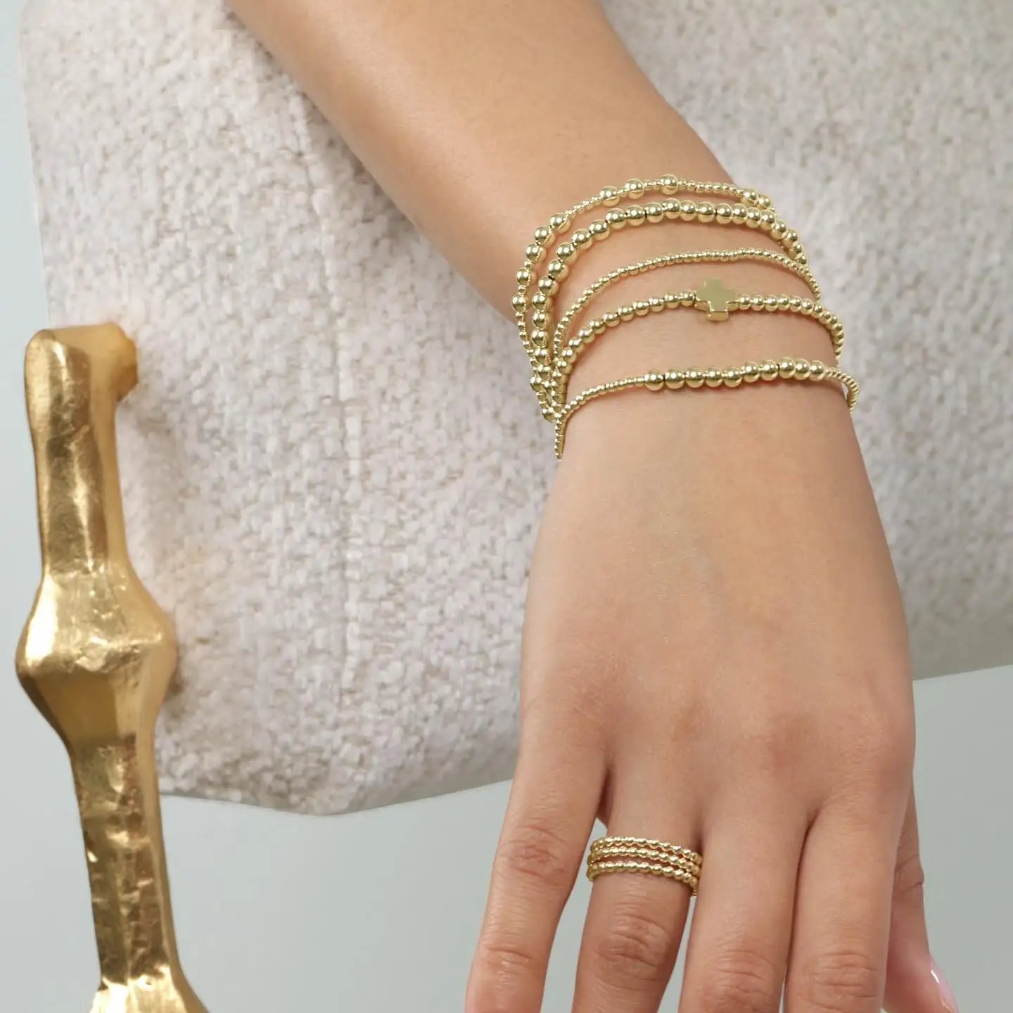 Gold Plated Cross Beaded Bracelet Stackable Hypoallergenic