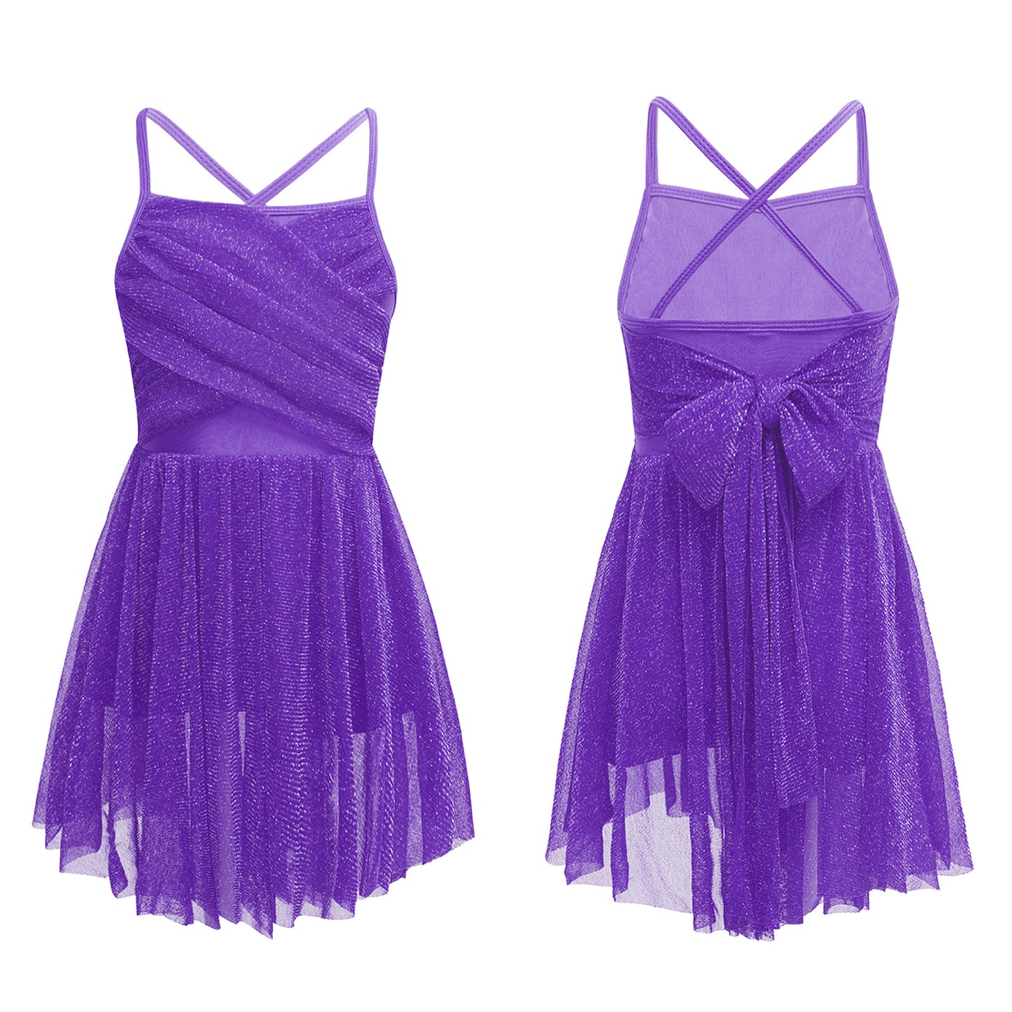 Lightweight Girls' Dance Dress - Flowy, Glittery Mesh, Ballet & Gymnastics Costume
