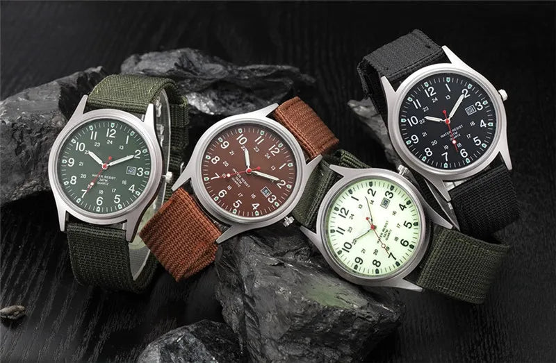 Quartz Field Watch Nylon Strap Military Style Date Luminous