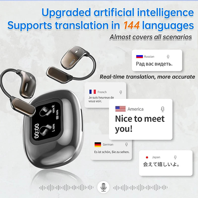 AI Translation Open Ear Earbuds With LCD Touch Screen