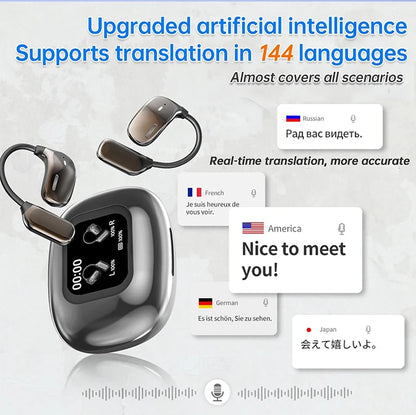 AI Translation Open Ear Earbuds With LCD Touch Screen