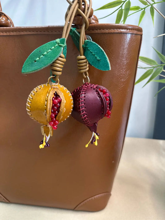 Pomegranate Leather Charm Keychain Bag And Car Decor