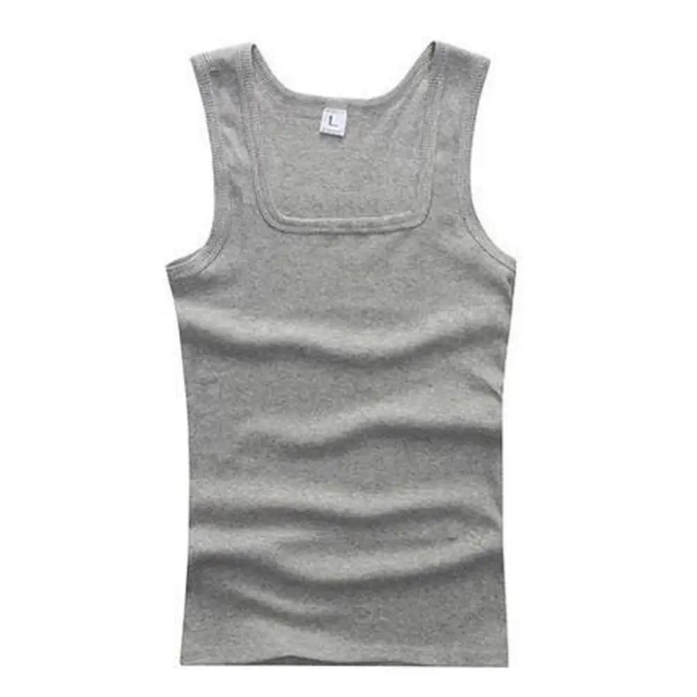 Breathable men's cotton tank top – slash neck, casual fit, solid, summer knit vest