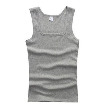 Breathable men's cotton tank top – slash neck, casual fit, solid, summer knit vest