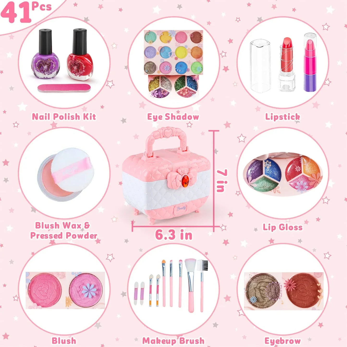 Trousse de maquillage pour enfants Rose et blanc Ensemble de jouets de maquillage Cadeau viral TikTok automne 2025 Lavable
