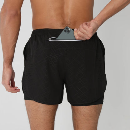 Quick-dry men's 2-in-1 running shorts - lightweight lined, polyester, for gym and summer training