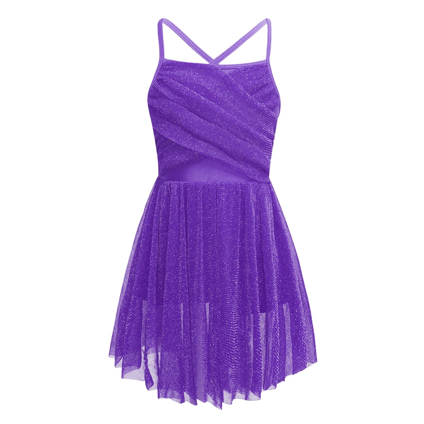 Lightweight Girls' Dance Dress - Flowy, Glittery Mesh, Ballet & Gymnastics Costume