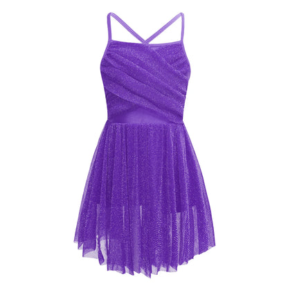 Lightweight Girls' Dance Dress - Flowy, Glittery Mesh, Ballet & Gymnastics Costume