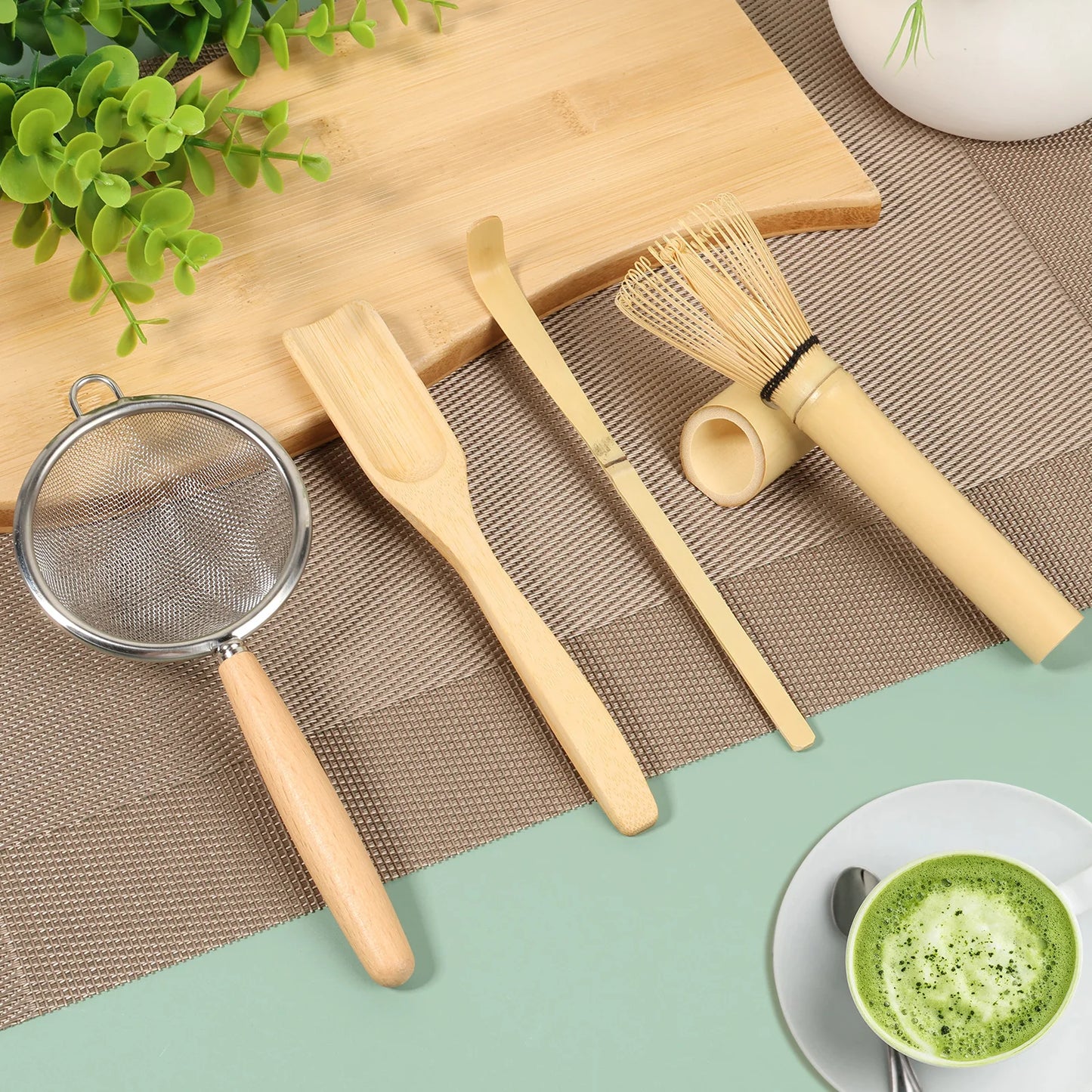 Bambus Matcha Piskeris Sæt Med Holder Ske Sigte Begynder