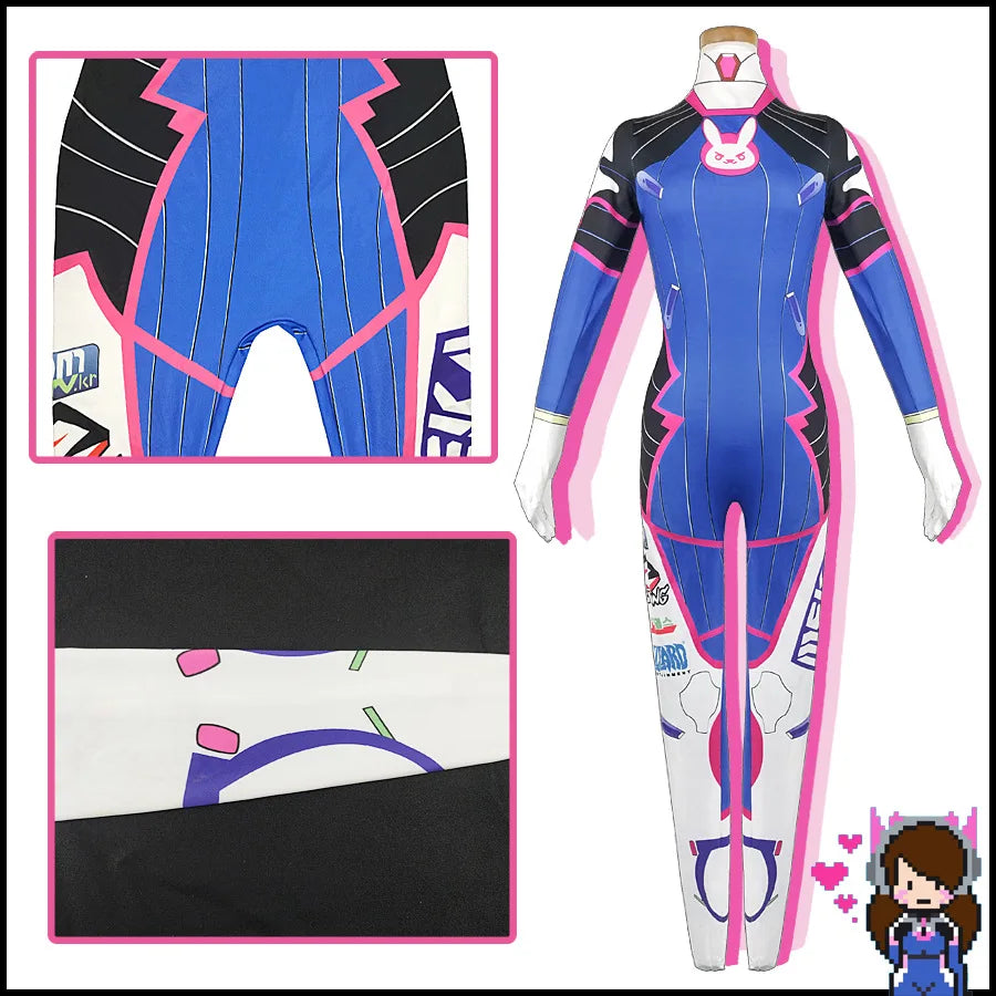 Overwatch DVa Meka Pilot Zentai Jumpsuit Cosplay Costume Set with Wig Headphones and Gun Props 2026
