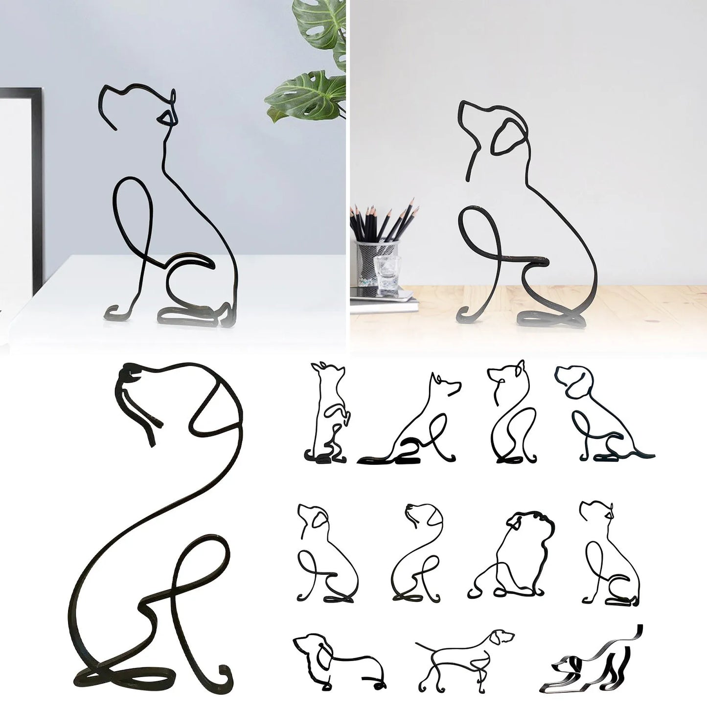 Minimalist Metal Dog Sculpture - Unique Home Office Decor, Modern Art Figurine