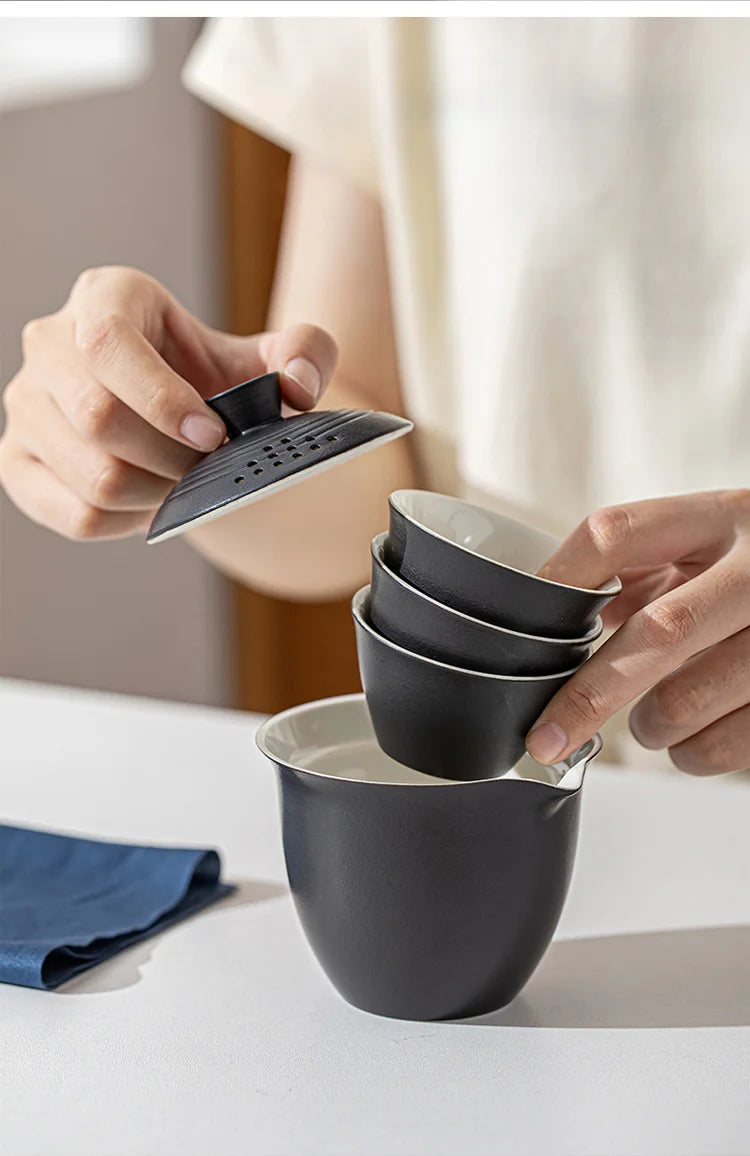 Portable Ceramic Travel Tea Set With Case Gift Kit