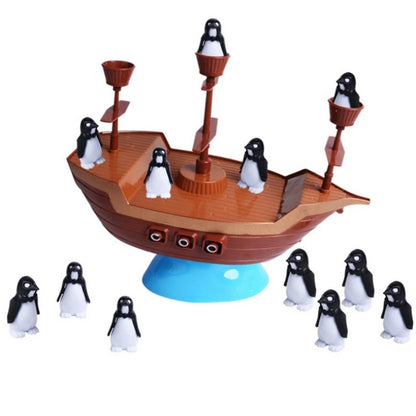 Kleurrijk piratenschip-evenwichtsspel - leuke pinguïnpuzzel voor kinderen, ouder-kindinteractie, ideaal verjaardagscadeau