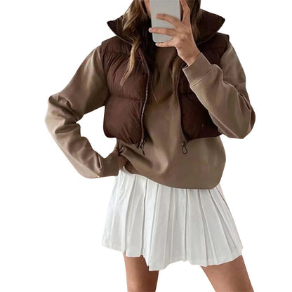 Warm Women’s Puffer Vest - Cropped Boxy, Polyester, Winter